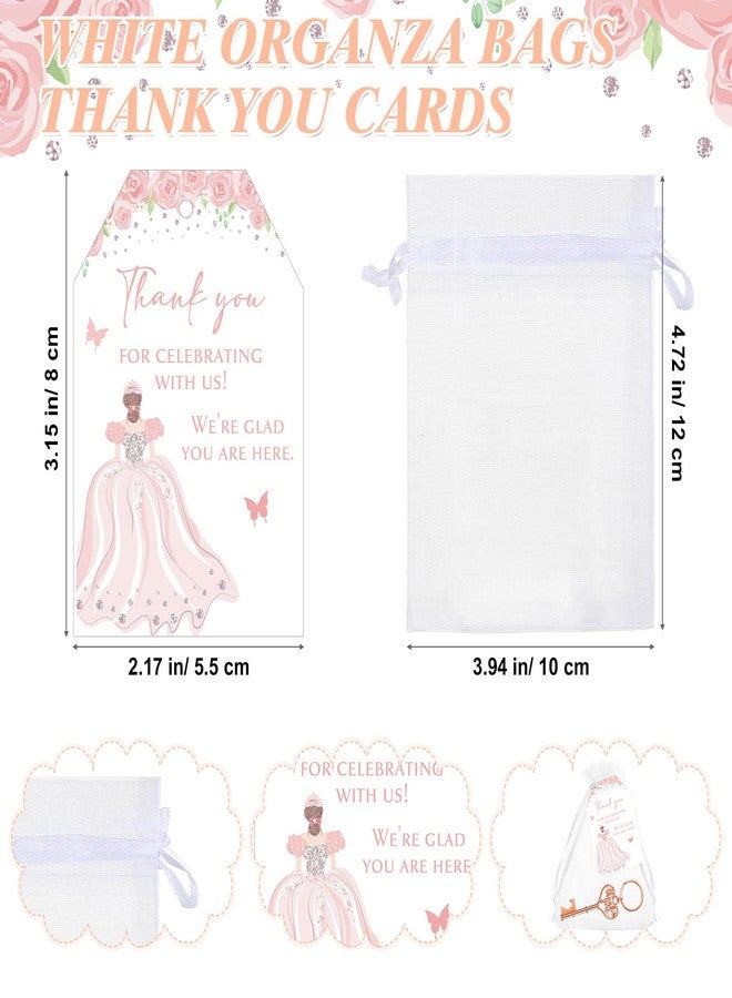 Aurelema 50 Sets Quinceanera Party Favors for Guests Butterfly Bottle Opener Keychain Thank You Tag Organza Bag Sweet 15 Years Quinceanera Gifts for Mis Quince Birthday Party Supplies (Rose Gold) - Image 3
